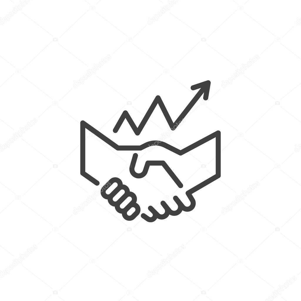 Predictive Lead Generation line icon. linear style sign for mobile concept and web design. Handshake with arrow outline vector icon. Symbol, logo illustration. Vector graphics