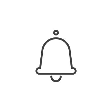 Çan uyarı çizgisi simgesi. Mobil konsept ve web tasarımı için doğrusal biçim işareti. Uyarı çanı ana hatlı vektör simgesi. Uyarı ve uyarı sembolü, logo illüstrasyonu. Vektör grafikleri