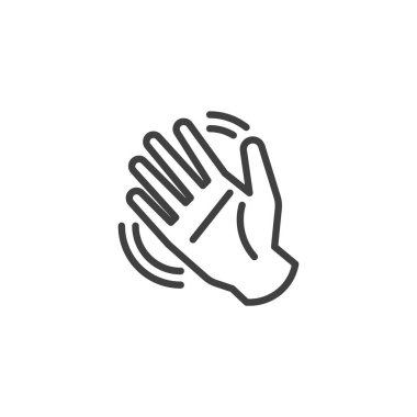 El sallama simgesi. Mobil konsept ve web tasarımı için doğrusal biçim işareti. El sallayan bir vektör ikonu. Selamlama ve etkileşim sembolü, logo illüstrasyonu. Vektör grafikleri