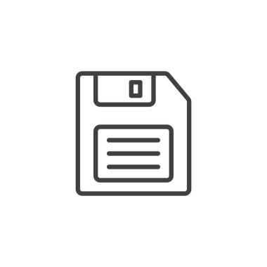 Disket çizgisi simgesi. Mobil konsept ve web tasarımı için doğrusal biçim işareti. Depolama ana hatları vektör simgesini göster. Sembol, logo çizimi. Vektör grafikleri