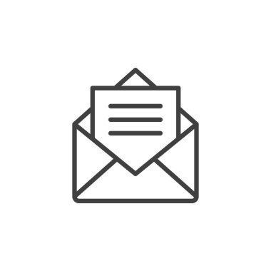 Alınan posta hattı simgesi. Mobil konsept ve web tasarımı için doğrusal biçim işareti. Açık bir zarf ana hatlı vektör simgesi. Mesaj sembolü, logo illüstrasyonu okunuyor. Vektör grafikleri