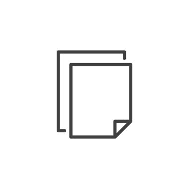 Belge satırı simgesini kopyala. Mobil konsept ve web tasarımı için doğrusal biçim işareti. Üst üste binen iki belge vektör simgesini çiziyor. Kopya veri sembolü, logo illüstrasyonu. Vektör grafikleri