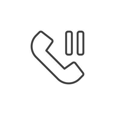 Çağrı hattı simgesini tutun. Mobil konsept ve web tasarımı için doğrusal biçim işareti. Ana hatları duraklat ikonu olan bir telefon. Sembolü ara, logo illüstrasyonunu yap. Vektör grafikleri