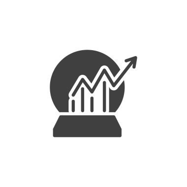 İçinde grafik olan kristal küre. Mobil konsept ve web tasarımı için düz tabela. İşletme Hava Tahmini simgesi. Sembol, logo çizimi. Vektör grafikleri