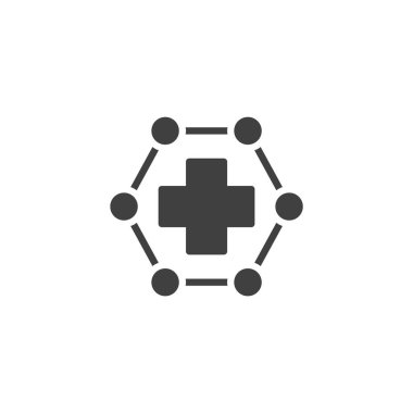 Nöral ağ sembolü ikonu ile tıbbi haç. Mobil konsept ve web tasarımı için düz tabela. Al Healthcare sembolü. Sembol, logo çizimi. Vektör grafikleri