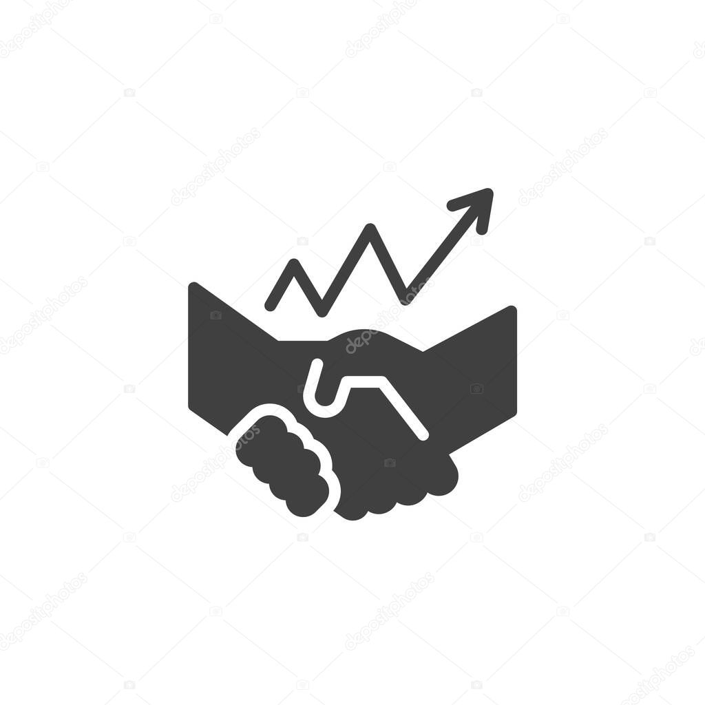 Handshake with arrow vector icon. filled flat sign for mobile concept and web design. Predictive Lead Generation glyph icon. Symbol, logo illustration. Vector graphics