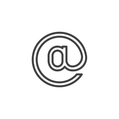 Satır simgesinden bahset. Mobil konsept ve web tasarımı için doğrusal biçim işareti. E- posta, ana hatlı vektör simgesinde. Sembol, logo çizimi. Vektör grafikleri