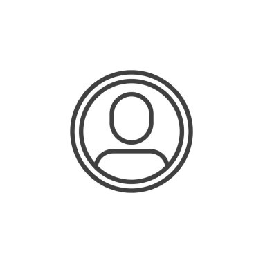 Kullanıcı Profili simgesi. Mobil konsept ve web tasarımı için doğrusal biçim işareti. Bir kullanıcı silueti. Daire ana hatlı vektör simgesi. Kişisel hesap sembolü, logo çizimi. Vektör grafikleri
