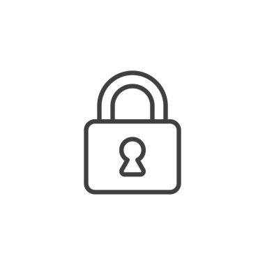 Mahremiyet çizgisi simgesi. Mobil konsept ve web tasarımı için doğrusal biçim işareti. Kilit, asma kilit ana vektör simgesi. Güvenlik, veri koruma sembolü, logo çizimi. Vektör grafikleri