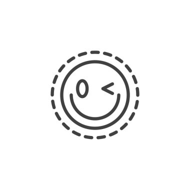 Smiley çıkartma çizgisi simgesi. Mobil konsept ve web tasarımı için doğrusal biçim işareti. Mutlu emoji çıkartmaları vektör ikonunun ana hatları. Sembol, logo çizimi. Vektör grafikleri