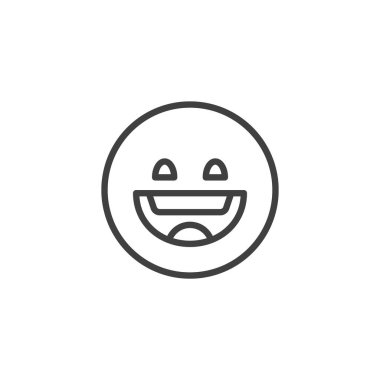 Mutlu Emoji çizgisi ikonu. Mobil konsept ve web tasarımı için doğrusal biçim işareti. Gülümseyen yüz simgesi ana hatlı vektör simgesi. Duygusal sembol, logo çizimi. Vektör grafikleri