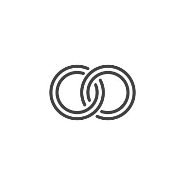 Birbirine bağlı iki daire çizgisi simgesi. Mobil konsept ve web tasarımı için doğrusal biçim işareti. İki halka ana hatlı vektör simgesi. Sembol, logo çizimi. Vektör grafikleri