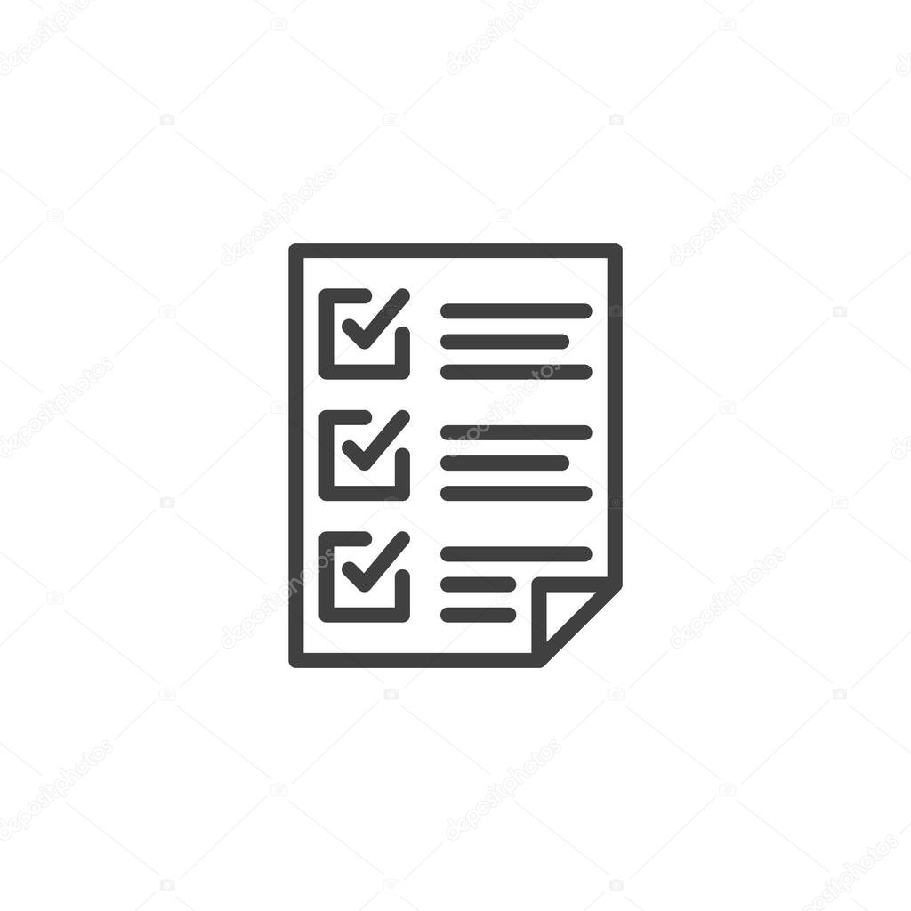 Checklist with checkbox line icon. linear style sign for mobile concept and web design. Task list form outline vector icon. Symbol, logo illustration. Vector graphics