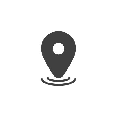 Dalga vektör ikonlu konum pimi. Mobil konsept ve web tasarımı için düz tabela. Harita iğnesi ya da işaret simgesi. Navigasyon noktası sembolü, logo çizimi. Vektör grafikleri