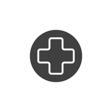 Artı bir daire vektör simgesinin içini imzalayın. Mobil konsept ve web tasarımı için düz tabela. Kabartma simgesi ekle. Sembol, logo çizimi. Vektör grafikleri