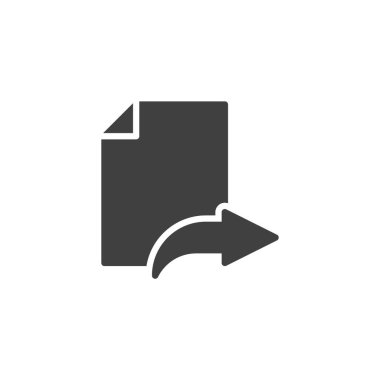 Bir ok vektör simgesi içeren belge. Mobil konsept ve web tasarımı için düz tabela. Dosya glifini gönder. İçerik sembolü, logo illüstrasyonu yayınlanıyor. Vektör grafikleri