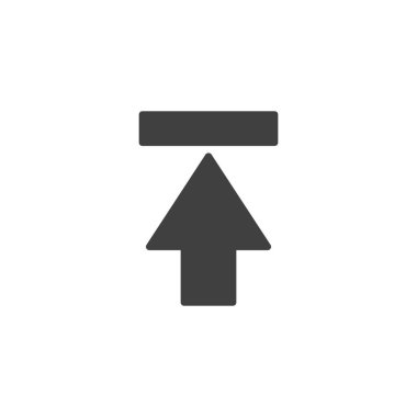 Yukarı doğru vektör simgesini gösteren ok. Mobil konsept ve web tasarımı için düz tabela. Okun simgesini yükle. Sembol, logo çizimi. Vektör grafikleri