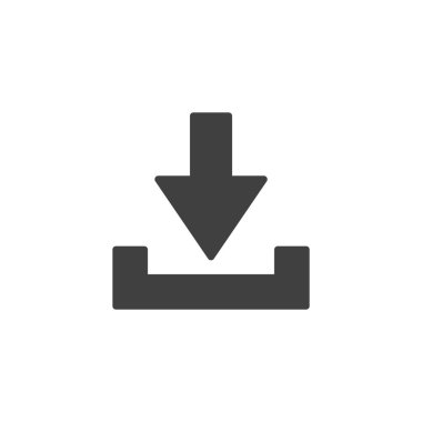 Ok aşağı doğru vektör simgesini gösteriyor. Mobil konsept ve web tasarımı için düz tabela. Kabartma simgesini indir. İçerik sembolü, logo illüstrasyonu kaydediliyor. Vektör grafikleri