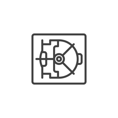 Bank Safe hat simgesi. Mobil konsept ve web tasarımı için doğrusal biçim işareti. Kilit çizgisi vektör ikonu olan kasa kapısı. Güvenli bankacılık sembolü, logo çizimi. Vektör grafikleri