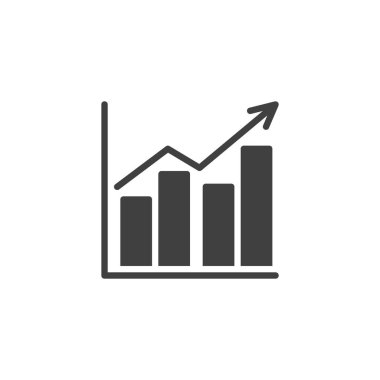 Yükselen bir çizgi grafik vektör simgesi. Mobil konsept ve web tasarımı için düz tabela. Ok sembollü bar çizelgesi. Büyüme, analitik sembol, logo çizimi. Vektör grafikleri