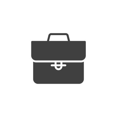 Vektör ikonu olan bir iş davası. Mobil konsept ve web tasarımı için düz tabela. Evrak çantası sembolü. Sembol, logo çizimi. Vektör grafikleri