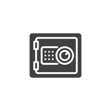 Kod vektör ikonu olan kilitli bir kasa. Mobil konsept ve web tasarımı için düz tabela. Para Kasası sembolü. Güvenli tasarruf sembolü, logo çizimi. Vektör grafikleri