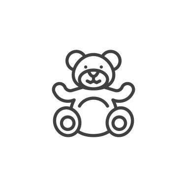 Ayı oyuncak çizgisi simgesi. Mobil konsept ve web tasarımı için doğrusal biçim işareti. Oyuncak ayı ana hatlı vektör simgesi. Sembol, logo çizimi. Vektör grafikleri