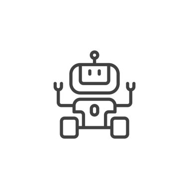 Robot oyuncak çizgisi simgesi. Mobil konsept ve web tasarımı için doğrusal biçim işareti. Anten ana hatlı oyuncak robot vektör simgesi. Sembol, logo çizimi. Vektör grafikleri