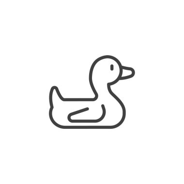 Ördek oyuncağı çizgisi simgesi. Mobil konsept ve web tasarımı için doğrusal biçim işareti. Kauçuk ördek taslak vektör simgesi. Sembol, logo çizimi. Vektör grafikleri