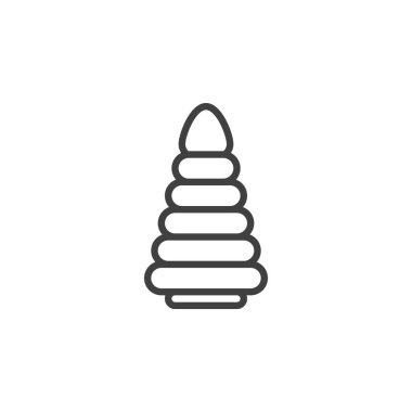 Halka piramit çizgisi simgesi. Mobil konsept ve web tasarımı için doğrusal biçim işareti. Halka yığını oyuncak ana hatlı vektör simgesi. Sembol, logo çizimi. Vektör grafikleri