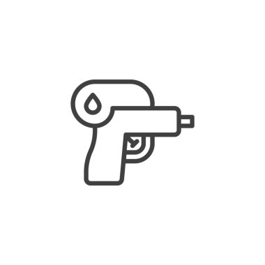 Su tabancası çizgisi simgesi. Mobil konsept ve web tasarımı için doğrusal biçim işareti. Silah oyuncağı ana hatlı vektör simgesi. Sembol, logo çizimi. Vektör grafikleri