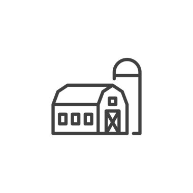 Çiftlik ahırı çizgisi simgesi. Mobil konsept ve web tasarımı için doğrusal biçim işareti. Barn ana hatlı vektör simgesi. Ekin depolama sembolü, logo çizimi. Vektör grafikleri