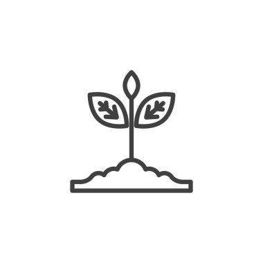 Büyüyen bitki çizgisi simgesi. Mobil konsept ve web tasarımı için doğrusal biçim işareti. Büyüyen filiz çizgisi vektör simgesi. Sembol, logo çizimi. Vektör grafikleri
