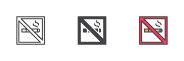 No Smoking sign different style icon set. Line, glyph and filled outline colorful version, outline and filled vector sign. Symbol, logo illustration. Vector graphics