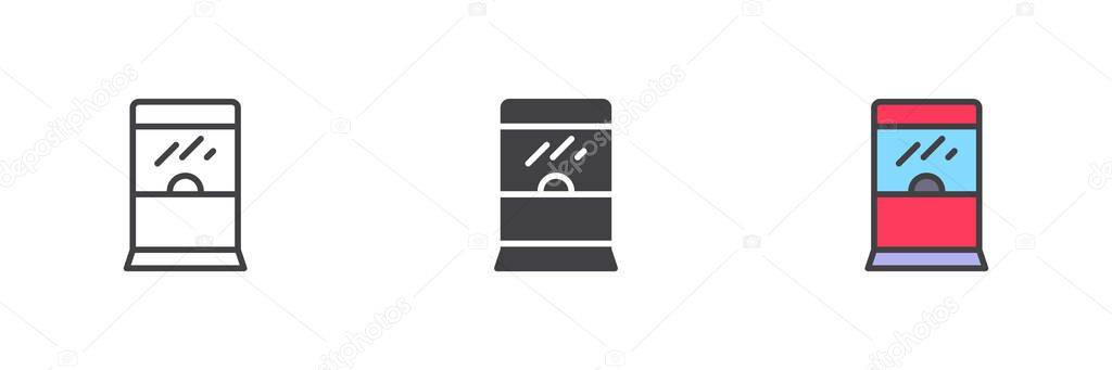 Ticket vending machine different style icon set. Line, glyph and filled outline colorful version, outline and filled vector sign. Self-service kiosk symbol, logo illustration. Vector graphics