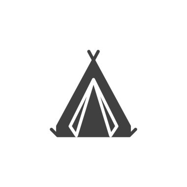 Kamp Çadırı vektör simgesi. Mobil konsept ve web tasarımı için düz tabela. Kamp çadırı sembolü. Sembol, logo çizimi. Vektör grafikleri