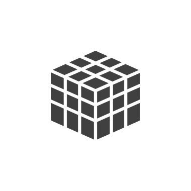 Bulmaca küpü oyuncak vektör simgesi. Mobil konsept ve web tasarımı için düz tabela. Küp oyuncağı sembol. Sembol, logo çizimi. Vektör grafikleri