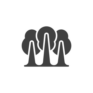 Üç ağaç vektör simgesi. Mobil konsept ve web tasarımı için düz tabela. Bir grup ağaç kabartma simgesi. Meyve bahçesi sembolü, logo illüstrasyonu. Vektör grafikleri