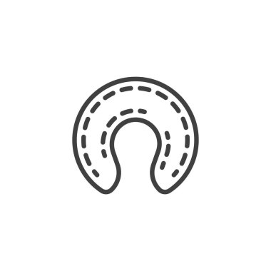 Seyahat yastığı çizgisi simgesi. Mobil konsept ve web tasarımı için doğrusal biçim işareti. U şeklinde boyun yastığı taslak vektör simgesi. Sembol, logo çizimi. Vektör grafikleri