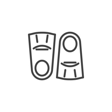 Yüzme Finleri çizgi simgesi. Mobil konsept ve web tasarımı için doğrusal biçim işareti. Bir çift dalış yüzgeci ana hatlı vektör simgesi. Sembol, logo çizimi. Vektör grafikleri