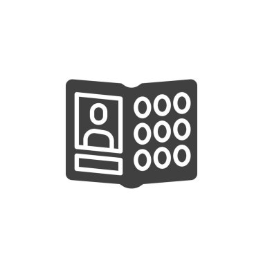 Zorlu yıllık vektör ikonu. Mobil konsept ve web tasarımı için düz tabela. Okul yıllığı sembolü. Okul albümü sembolü, logo illüstrasyonu. Vektör grafikleri