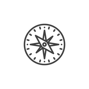 Pusula çizgisi simgesi. Mobil konsept ve web tasarımı için doğrusal biçim işareti. Geleneksel navigasyon pusula ana hatlı vektör simgesi. Sembol, logo çizimi. Vektör grafikleri