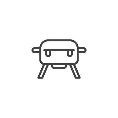 Portatif ızgara hattı ikonu. Mobil konsept ve web tasarımı için doğrusal biçim işareti. Seyahat mangalı ana hatlı vektör ikonu. Sembol, logo çizimi. Vektör grafikleri