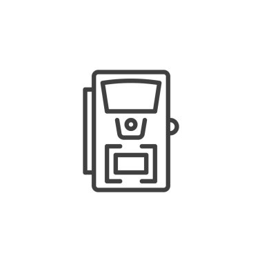 Vahşi yaşam kamera hattı simgesi. Mobil konsept ve web tasarımı için doğrusal biçim işareti. İzleme kamerası ana hatlı vektör simgesi. Sembol, logo çizimi. Vektör grafikleri