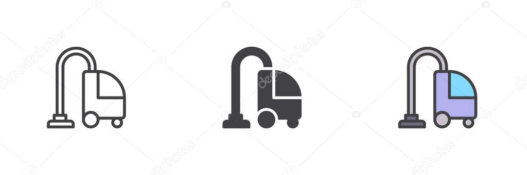 Vacuum cleaner different style icon set. Line, glyph and filled outline colorful version, outline and filled vector sign. Symbol, logo illustration. Vector graphics