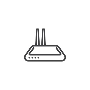 İki anten ve sinyal dalgalı kablosuz ağ yönlendirici simgesi. Bu dış hat vektör simgesi kablosuz internet bağlantısını temsil ediyor. Modern iletişim simgesi.