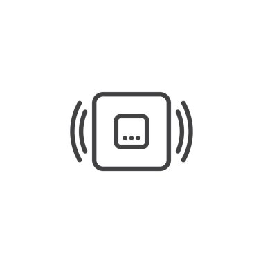 Sinyal dalgası ve kare etiketli irtibatsız NFC hat simgesi. Bu taslak simgesi ödemeli hat ya da akıllı kart teknolojisini sembolize ediyor. Cep telefonu ödemesi için vektör sembolü.