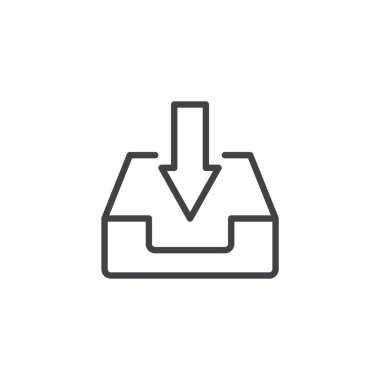 Yüklemeyi gösteren yukarı doğru ok olan bir tepsinin çizgi simgesi. Veri gönderimi veya belge paylaşımı için özet vektör simgesi. Ağ simgesi simgesi.