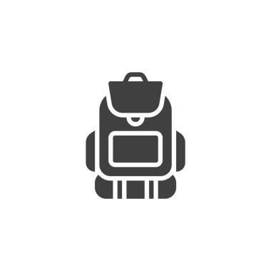 Yan cepleri vektör simgesi olan bir sırt çantası. Mobil konsept ve web tasarımı için düz tabela. Sırt çantası sembolü. Sembol, logo çizimi. Vektör grafikleri