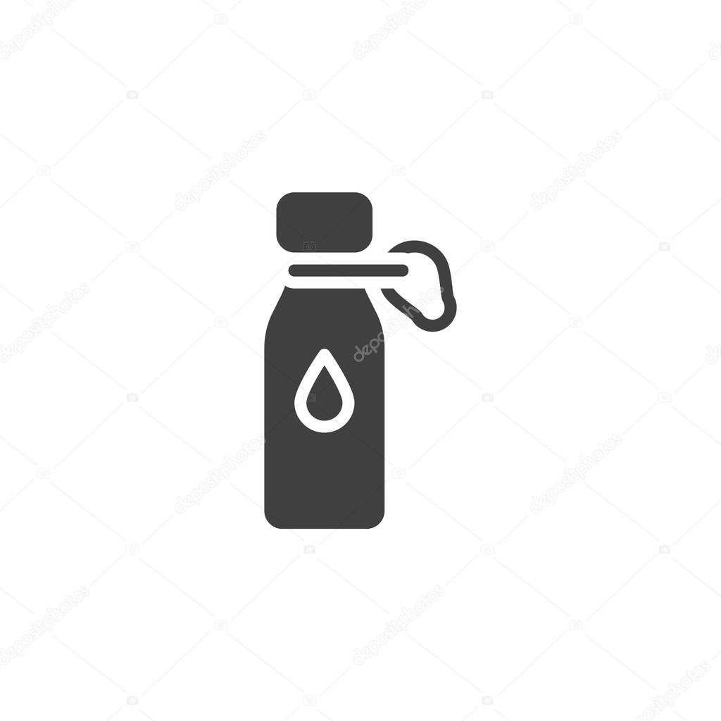 Durable bottle with carabiner hook vector icon. filled flat sign for mobile concept and web design. Water Bottle glyph icon. Symbol, logo illustration. Vector graphics